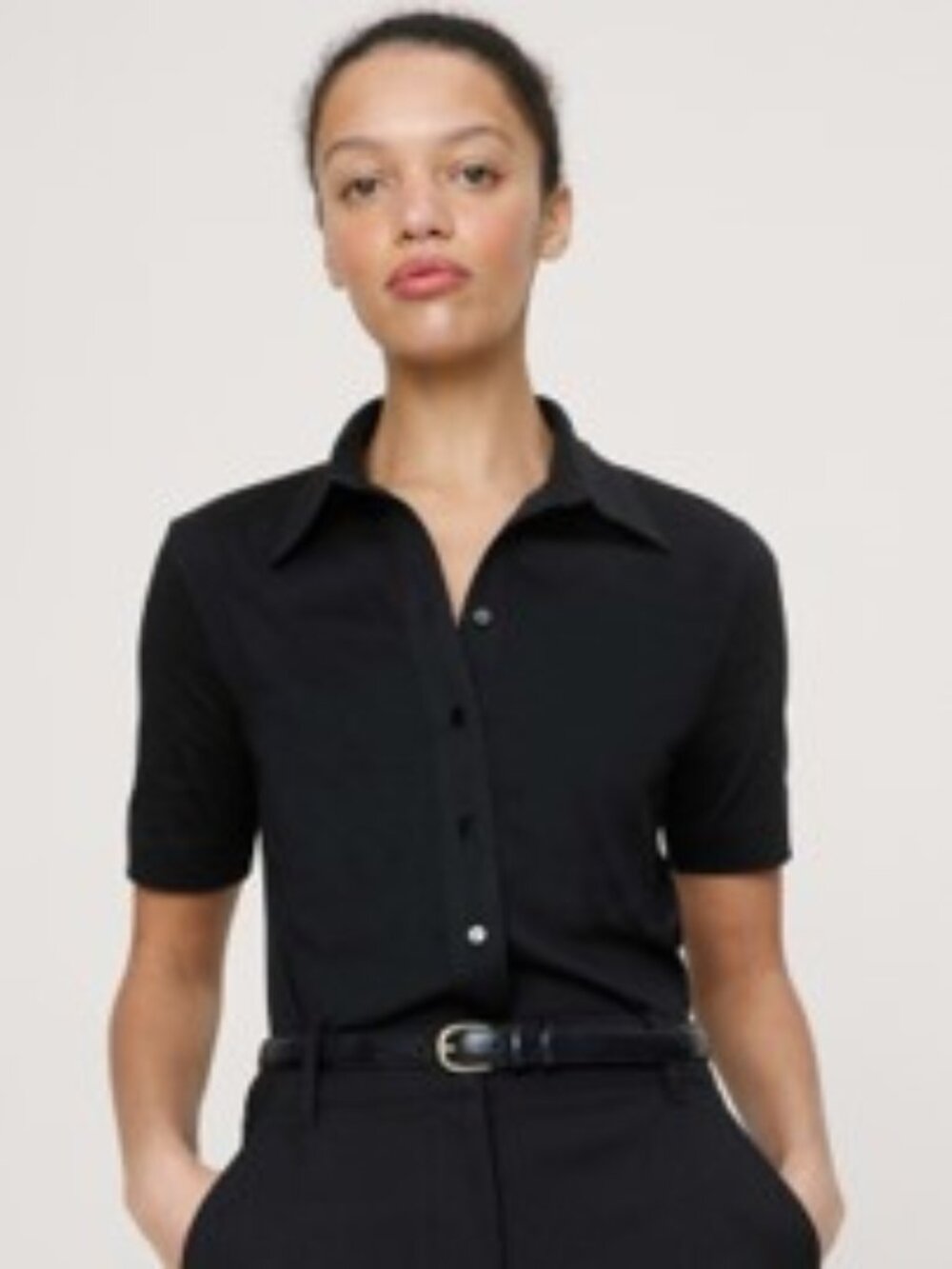 NWT Banana Republic Silky Cotton Button Down Black Top, Size:  Medium